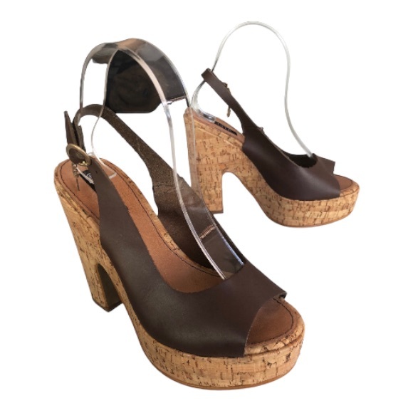 Cuple Shoes - Cuple Brown Sexy Slingback Peeptoe on Cork Made in Spain